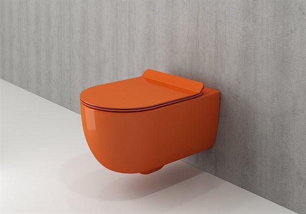 Унитаз подвесной Bocchi V-Tondo Rimless 54,5 см с тонким сиденьем Soft Close (Оранжевый)