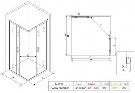 Душевой уголок Roxen Caspia 55060-90B 90х90 черный