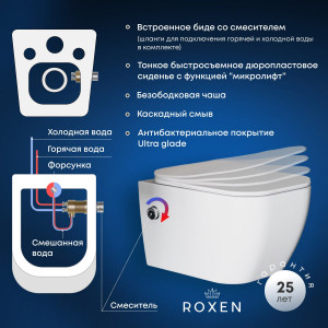 Подвесной унитаз Roxen Cube Bidet 530135-01X Rimless Soft Close с функцией биде