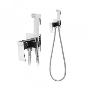 Гигиенический душ со смесителем встраиваемый Hansberge H3077BC хром/черный