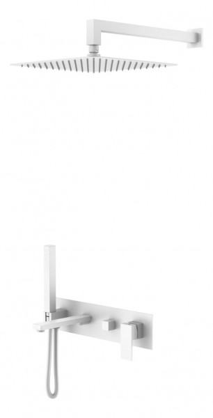 Смеситель встроенный + верхний+ ручной душ Boheme Qubic Matt White с изливом 474-MW белый