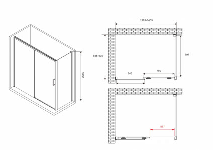 Душевой уголок ABBER Komfort AG93140-S92 140х90 хромированный профиль прозрачное стекло