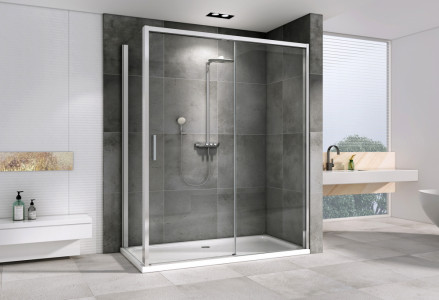 Душевой уголок ABBER Komfort AG93150-S102 150х100 хромированный профиль прозрачное стекло