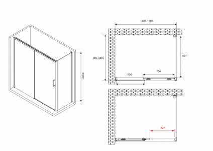 Душевой уголок ABBER Komfort AG93150-S102 150х100 хромированный профиль прозрачное стекло