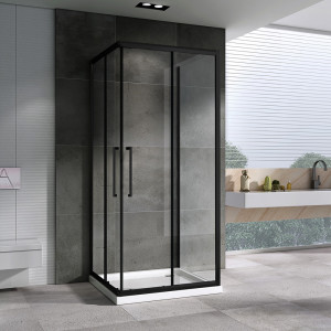 П-образный душевой уголок ABBER Schwarzer Diamant AG02100BH-S100B 100х100 черный профиль прозрачное стекло