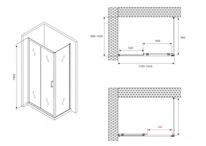 Душевой уголок ABBER Schwarzer Diamant AG30120B-S100B 120х100 черный профиль прозрачное стекло