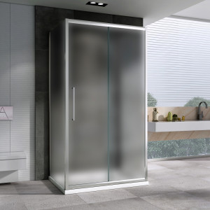 П-образный душевой уголок ABBER Schwarzer Diamant AG30140MH-S85M-S85M 140х85 хромированный профиль матовое стекло