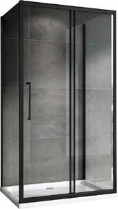 П-образный душевой уголок ABBER Schwarzer Diamant AG30150BH-S75B-S75B 150х75 черный профиль прозрачное стекло