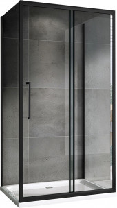 П-образный душевой уголок ABBER Schwarzer Diamant AG30170BH-S70B-S70B 170х70 черный профиль прозрачное стекло