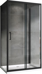 П-образный душевой уголок ABBER Schwarzer Diamant AG30180B-S100B-S100B 180х100 черный профиль прозрачное стекло