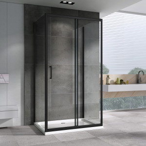 П-образный душевой уголок ABBER Schwarzer Diamant AG30180B-S100B-S100B 180х100 черный профиль прозрачное стекло