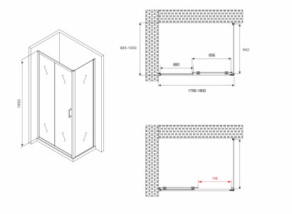 Душевой уголок ABBER Schwarzer Diamant AG30180B-S100B 180х100 черный профиль прозрачное стекло