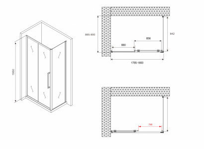 Душевой уголок ABBER Schwarzer Diamant AG30180BH-S90B 180х90 черный профиль прозрачное стекло