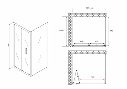 Душевой уголок ABBER Sonnenstrand AG07100B-S80B 100х80 черный профиль прозрачное стекло
