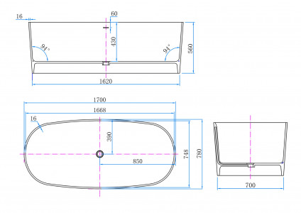 Ванна из искусственного камня Roxen Emmy 170х78 Corian Solid Surface