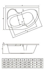 Ванна акриловая Bonito Home Arizona левая с ножками Standard
