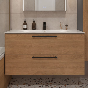 Тумба с раковиной подвесная 100см Terminus Venta VEN101002300001O шпон/дуб