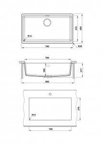 Кухонная мойка из искусственного камня Roxen Gap 360270-74VB Vanta Black 74х42х21,7 см