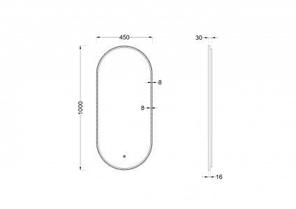 Зеркало Roxen Grown 45x100 в черной алюминиевой раме