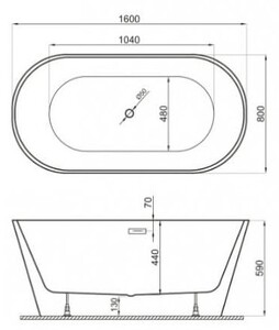 Ванна акриловая Polimat UZO 160x80 отдельностоящая, белый