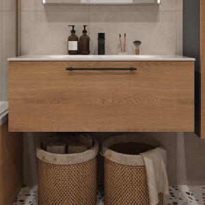 Тумба с раковиной подвесная 100см Terminus Venta VEN101001300001O шпон/дуб