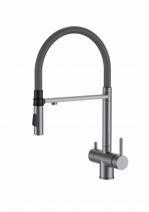 Кухонная мойка Roxen Simple 55x48 см PVD 560220-55B (графит) с коландером, смесителем и дозатором 560104