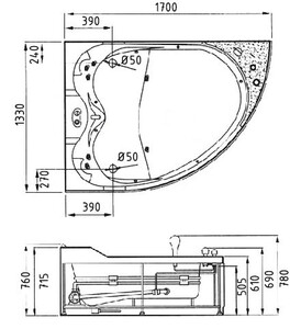 Акриловая ванна Gemy G9086 B L 170х133