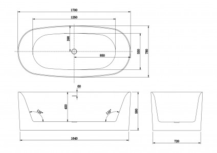 Ванна из искусственного камня Roxen Kleo 170х78 Corian Solid Surface + акрил