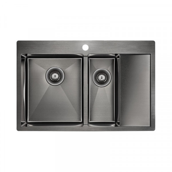 Кухонная мойка Paulmark KRONER 78/2SF PM227851-GML вороненая сталь 78х51см