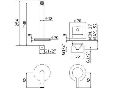 Встраиваемый смеситель для раковины Paffoni Light (нерж. сталь) LIG007ST70
