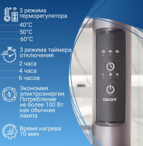 Полотенцесушитель электрический Маргроид Ferrum Inaro СНШ 100×6×12 графит, скрытого монтажа, таймер справа (3 крючка)