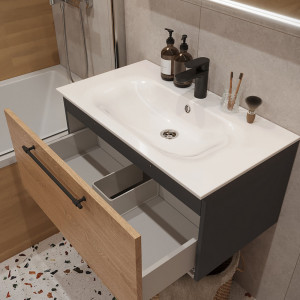 Тумба с раковиной подвесная 80см Terminus Venta VEN10801300001O шпон/дуб