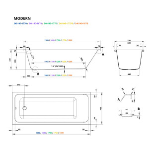 Ванная акриловая Roxen Modern 150/160/170/175/180х70 см