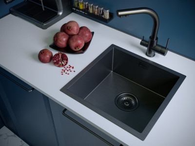 Кухонная мойка Paulmark ALLER 44 UNI PM94444-GM вороненая сталь PVD 44х44см