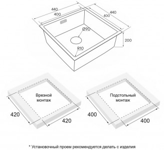 Кухонная мойка Paulmark LASSAN 44 UNI LA44-MBN матовый черный NANO-PVD 44х44см