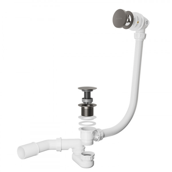 Сифон для ванны Roxen R70C-GM Click-Clack с функцией верхней очистки оружейная сталь