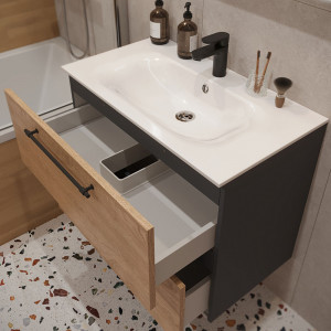 Тумба с раковиной подвесная 80см Terminus Venta VEN10802300001O шпон/дуб