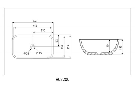 Раковина накладная ABBER Rechteck AC2200GS серебро 46х32,5