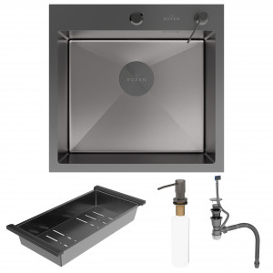 Кухонная мойка Roxen Simple 50х48 PVD оружейная сталь (текстурное покрытие) 560220-50B-V с коландером и дозатором