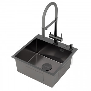 Кухонная мойка Roxen Simple 50х48 PVD оружейная сталь (текстурное покрытие) 560220-50B-V с коландером и дозатором