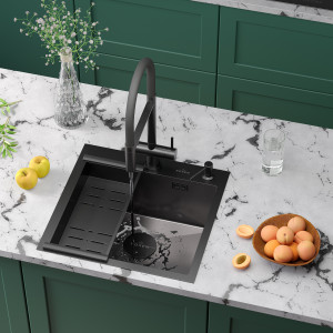 Кухонная мойка Roxen Simple 50х48 PVD оружейная сталь (текстурное покрытие) 560220-50B-V с коландером и дозатором
