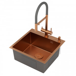 Кухонная мойка Roxen Simple 60х48 PVD зернистая бронза 560220-60BR-GR с коландером и дозатором