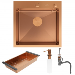Кухонная мойка Roxen Simple 50х48 PVD бронза (текстурное покрытие) 560220-50BR-V с коландером и дозатором