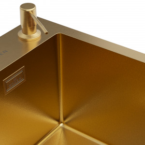 Кухонная мойка Roxen Simple 50х48 PVD золото (текстурное покрытие) 560220-50G-V с коландером и дозатором