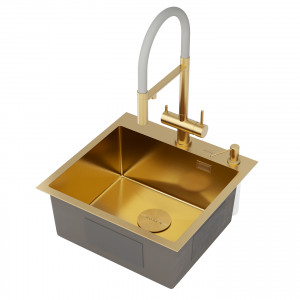 Кухонная мойка Roxen Simple 50х48 PVD золото (текстурное покрытие) 560220-50G-V с коландером и дозатором