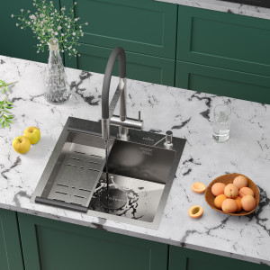 Кухонная мойка Roxen Simple 50х48 сатин (текстурное покрытие) 560220-50-V с коландером и дозатором