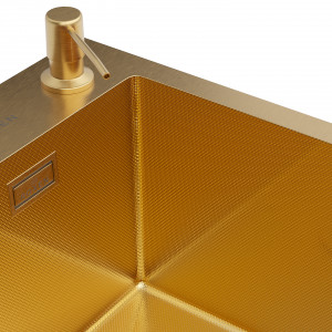 Кухонная мойка Roxen Simple 60х48 PVD зернистое золото 560220-60G-GR с коландером и дозатором