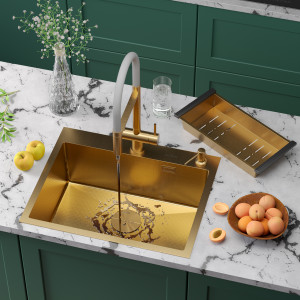 Кухонная мойка Roxen Simple 60х48 PVD зернистое золото 560220-60G-GR
