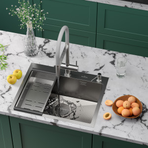 Кухонная мойка Roxen Simple 60х48 зернистый сатин 560220-60-GR с коландером и дозатором