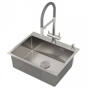 Кухонная мойка Roxen Simple 60х48 сатин (текстурное покрытие) 560220-60-V с коландером и дозатором